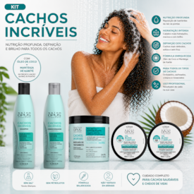 Kit Cachos incríveis e Brinde 2 oleos de coco Hidratação e Umectação Salon Opus