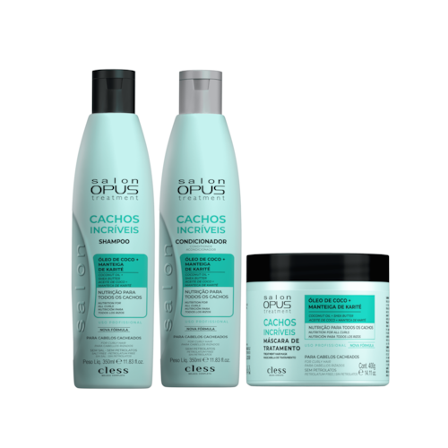 Kit Completo Cachos Incríveis Shampoo Condicionador e Mascara Salon Opus