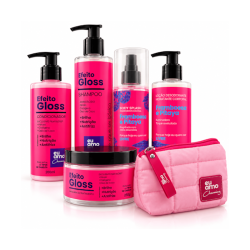 Kit Efeito Gloss Eu Amo Charming Shampoo Condicionador Máscara + Necessaire Brinde