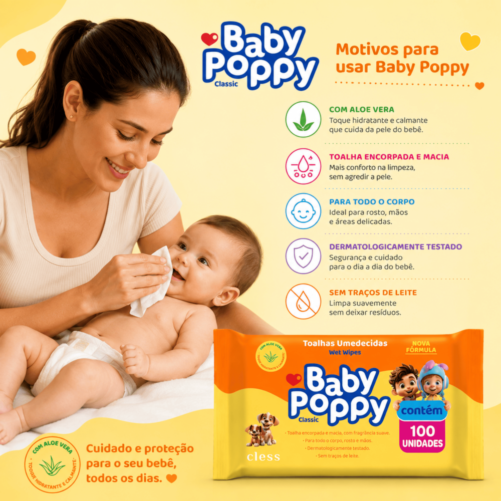 Baby Poppy Toalhas Umedecidas Classic 100 unidades