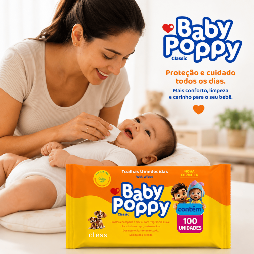Baby Poppy Toalhas Umedecidas Classic 100 unidades
