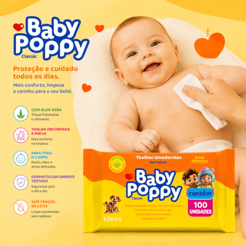 Baby Poppy Toalhas Umedecidas Classic 100 unidades