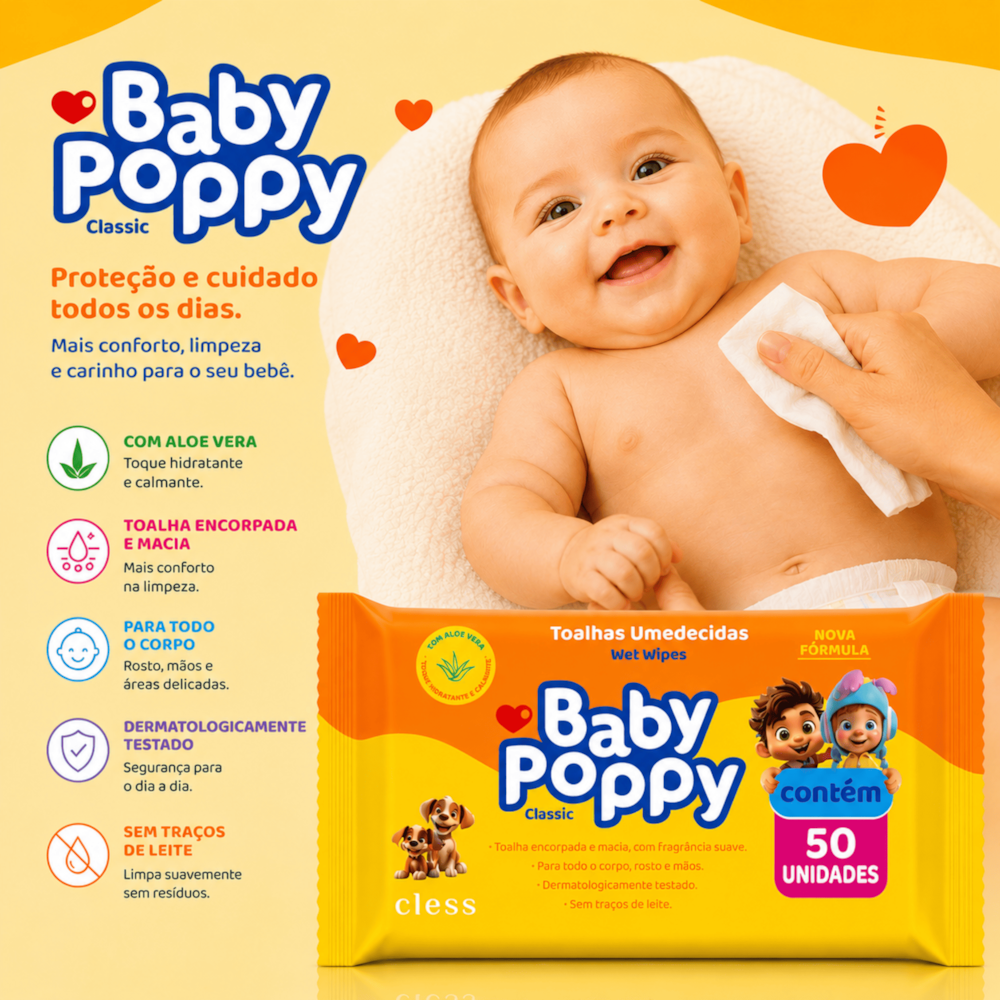 Baby Poppy Toalhas Umedecidas Classic 50 unidades