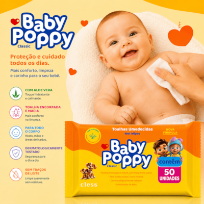 Baby Poppy Toalhas Umedecidas Classic 50 unidades
