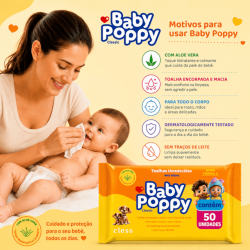 Baby Poppy Toalhas Umedecidas Classic 50 unidades