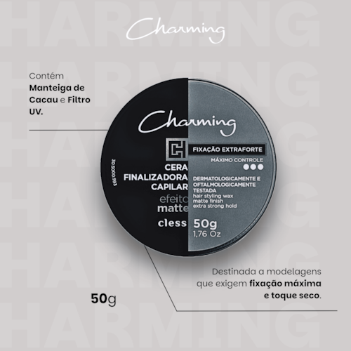 Cera Modeladora Capilar Fixação Extra Forte Efeito Matte 50g Charming