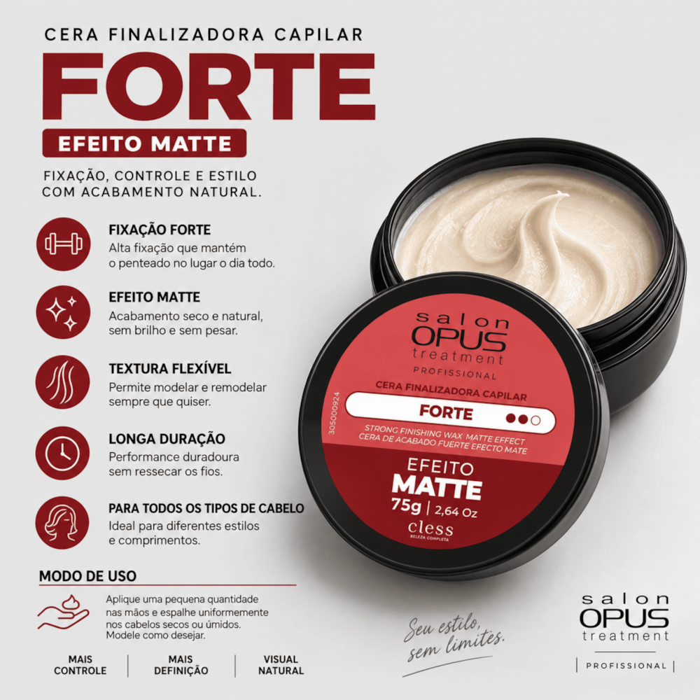 Cera Modeladora Capilar Fixação Forte Matte Salon Opus 75g