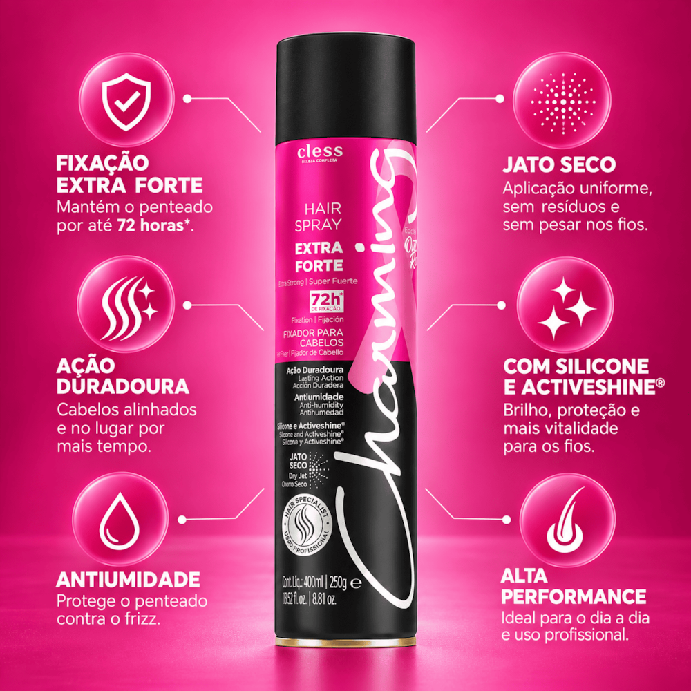 Charming Hair Spray Extra Forte Outubro Rosa Edição limitada 400ml