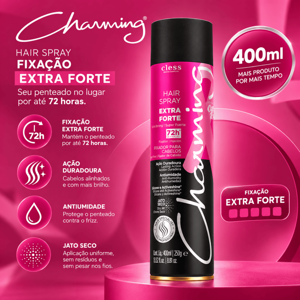 Charming Hair Spray Extra Forte Outubro Rosa Edição limitada 400ml
