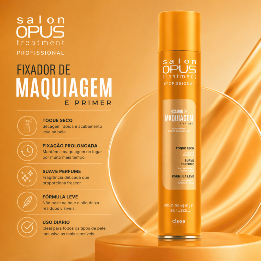 Fixador de Maquiagem e Primer Finalizador 250ml Efeito Gloss Uso Profissional Salon opus