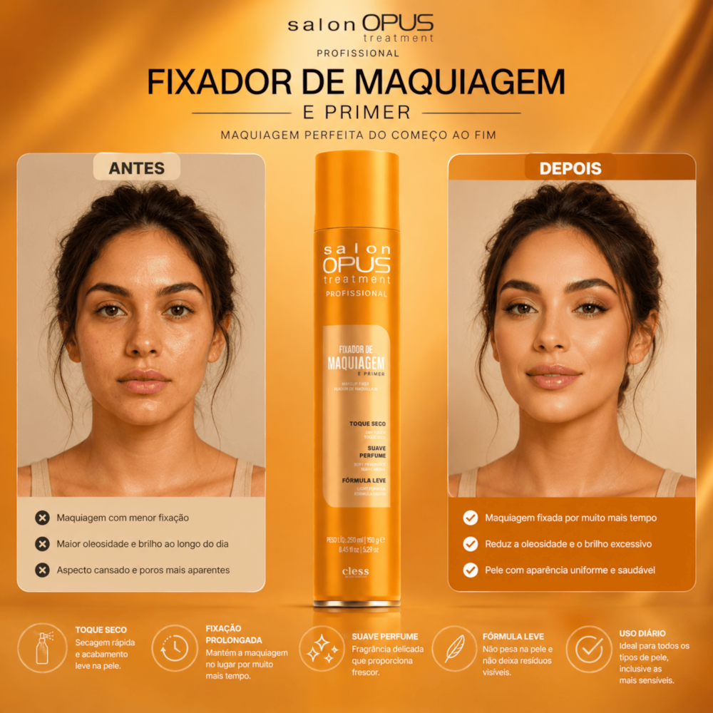 Fixador de Maquiagem e Primer Finalizador 250ml Efeito Gloss Uso Profissional Salon opus