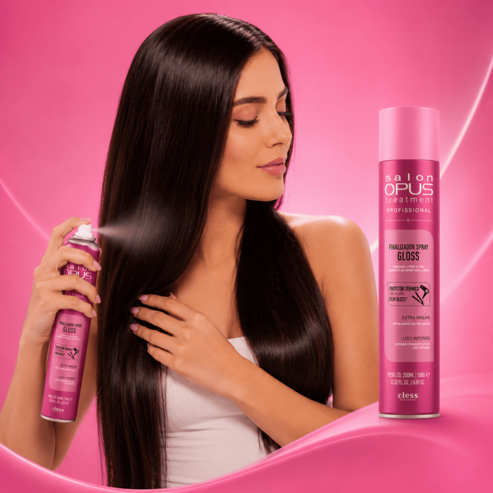 Hair Spray Finalizador Antitérmico 250ml Efeito Gloss Uso Profissional Salon opus