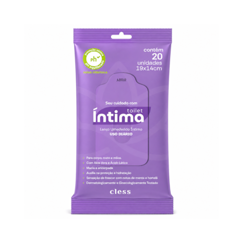 Lenço Umedecido Íntimo com Aloe Vera e Ácido Lático 20 Unidades Toilet Íntima