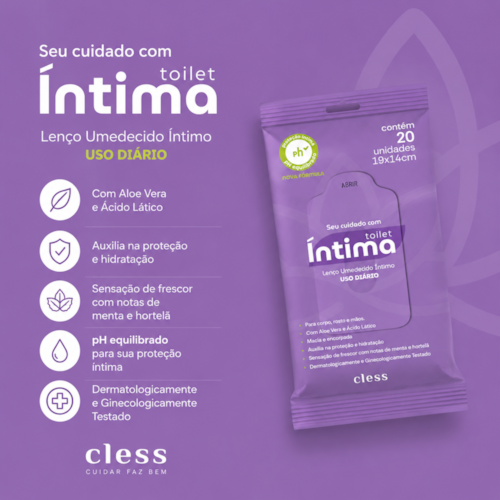 Lenço Umedecido Íntimo com Aloe Vera e Ácido Lático 20 Unidades Toilet Íntima