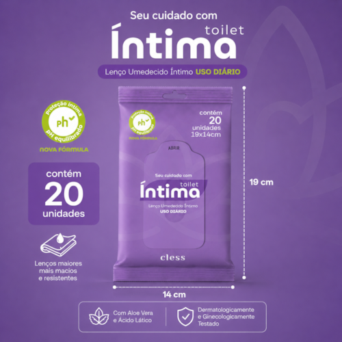 Lenço Umedecido Íntimo com Aloe Vera e Ácido Lático 20 Unidades Toilet Íntima