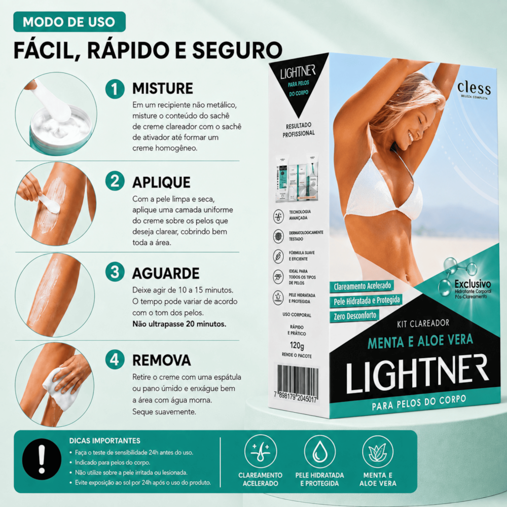 Lightner Kit Completo de Descolorante para pelos Menta e Aloe Vera