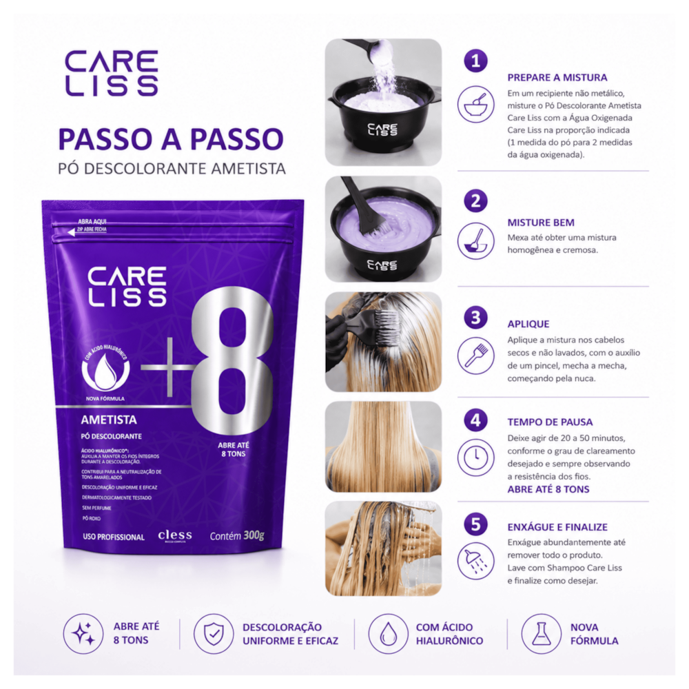 Pó Descolorante Capilar Ametista 8 Tons Care Liss 300g
