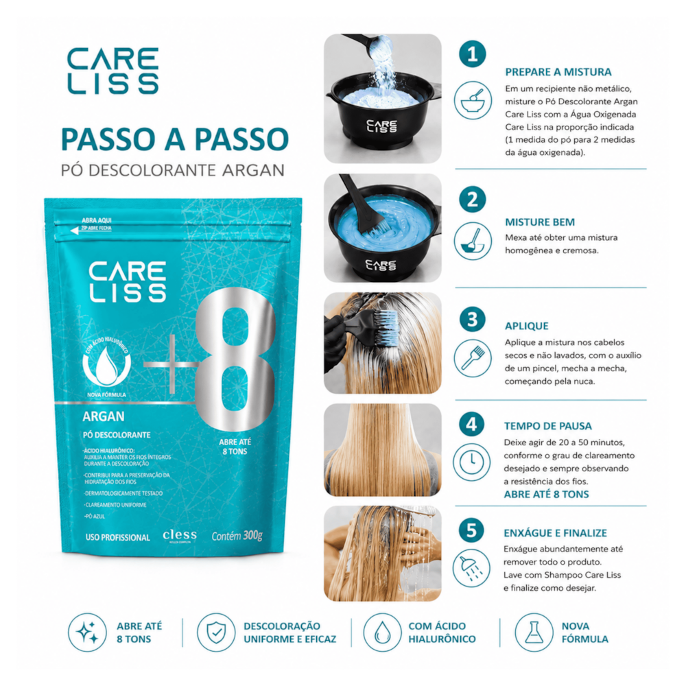 Pó Descolorante Capilar Argan 8 Tons Care Liss 300g
