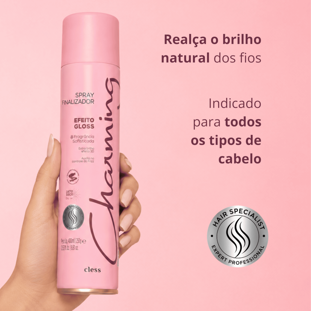 Spray Finalizador Efeito Gloss Brilho Intenso Proteção Térmica 400ml Charming