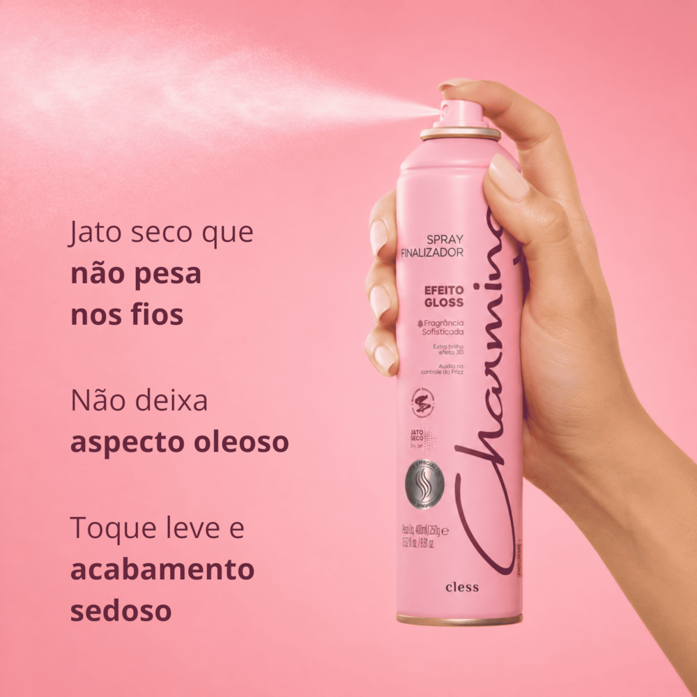 Spray Finalizador Efeito Gloss Brilho Intenso Proteção Térmica 400ml Charming