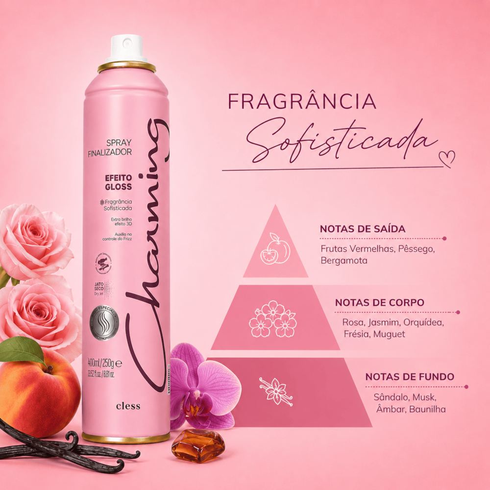 Spray Finalizador Efeito Gloss Brilho Intenso Proteção Térmica 400ml Charming